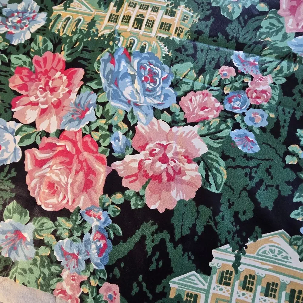 Vintage Springs Industries 2 Fabric Remnants Pink Cabbage Roses Colonial House